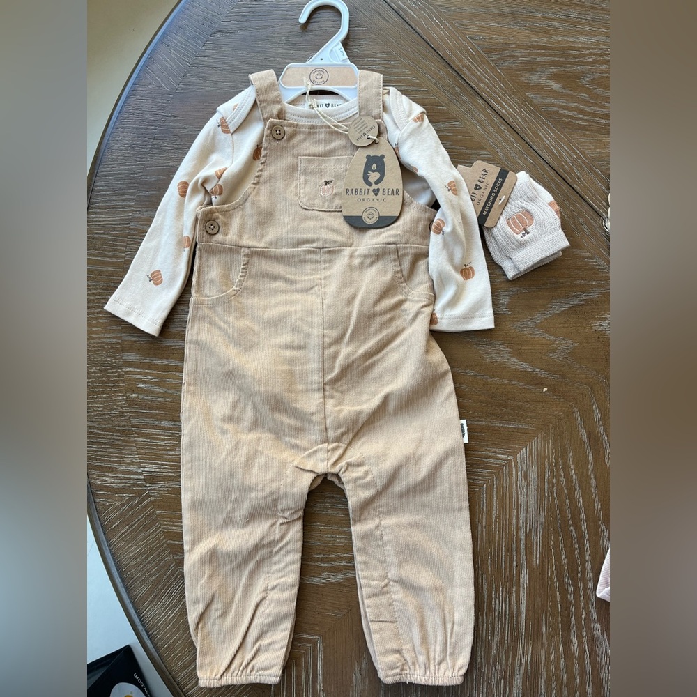 Infant Rabbit Bear Organic Pumpkin Overalls Thanksgiving Fall